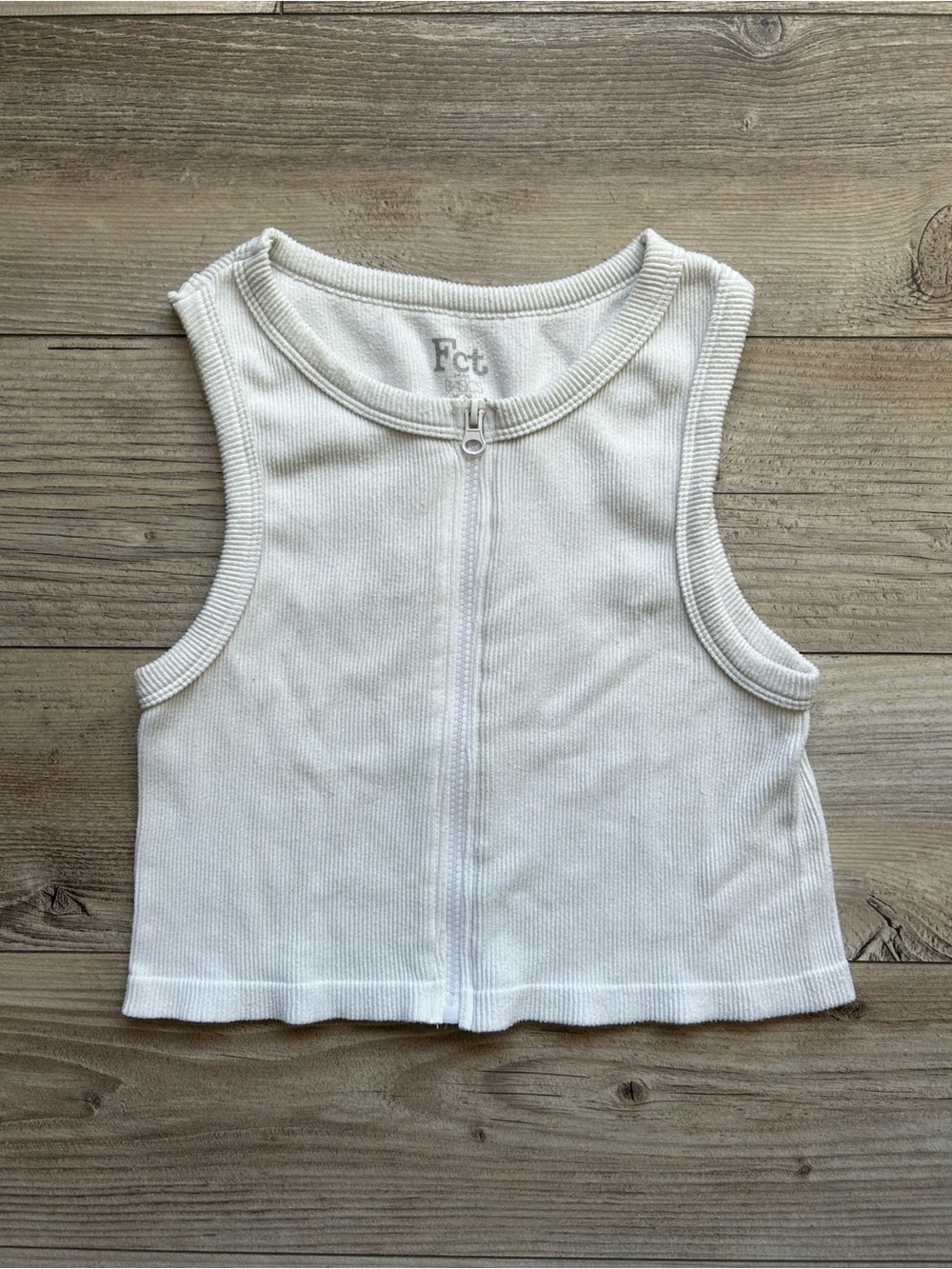 FREE WITH BUNDLE White Ribbed Zip Up Crop Tank Top